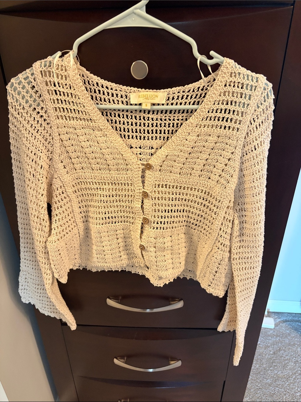 Rebellion Cream Crochet Button-Up Cardigan